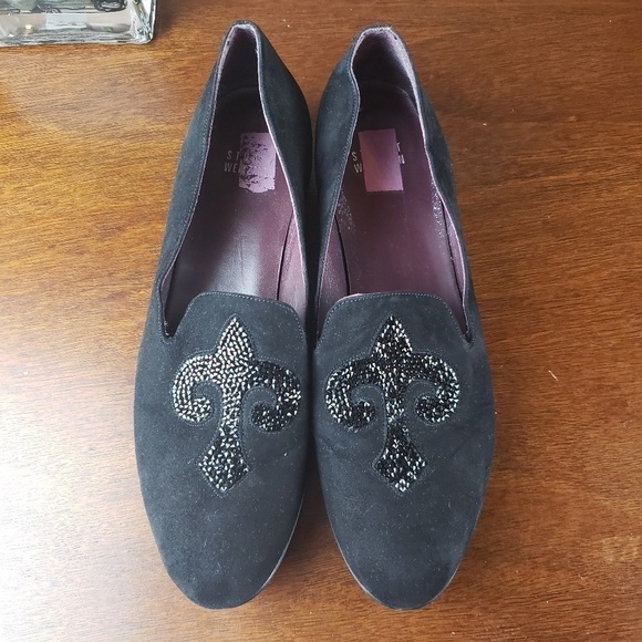Stuart Weitzman Black Embellished Suede Loafers - Picture 5 of 7